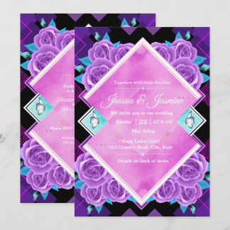 Convite de Casamento Floral Roxo Vibrante e Turque