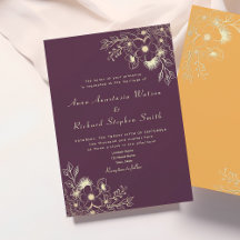 Convite de Casamento Floral Roxo Vintage