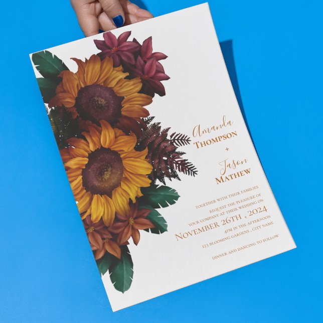 Convite De Casamento Floral Russo Laranja Queimado (Burnt Orange Rustic Floral Wedding Invitation Postcard)