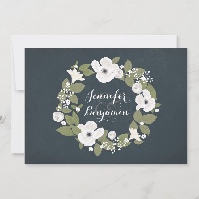 convite de casamento Floral Russo marinho (Frente)