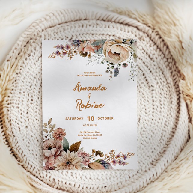 Convite De Casamento Floral Rustic Autumn (Criador carregado)