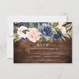 Convite de Casamento Floral Rustic Blush & Navy RS