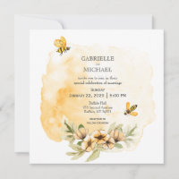 Convite De Casamento Floral Rustic Bumble Bee