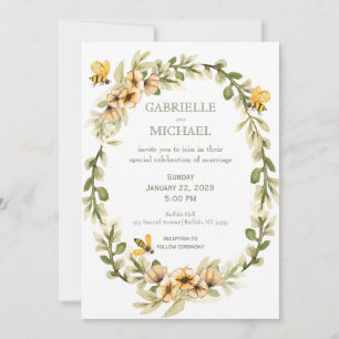 Convite De Casamento Floral Rustic Bumble Bee