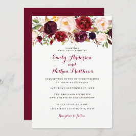 Convite De Casamento Floral Rustic Burgundy