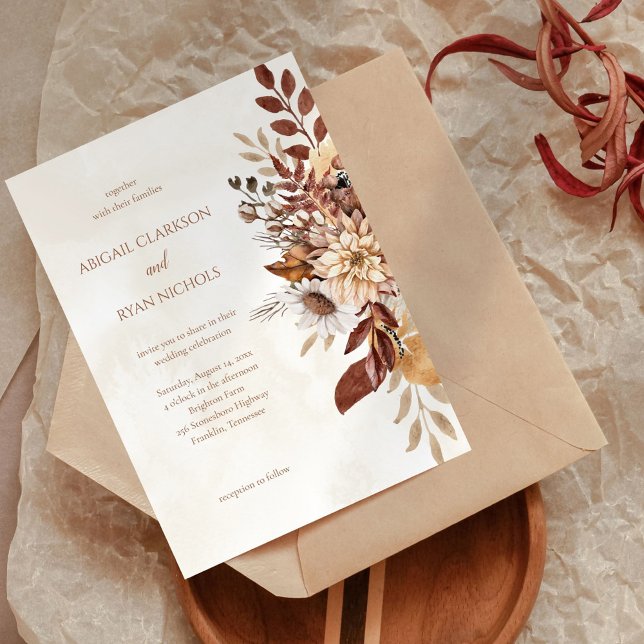 Convite De Casamento Floral Rustic Fall (Criador carregado)