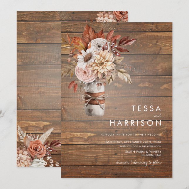 Convite De Casamento Floral Rustic Watercolor (Frente/Verso)