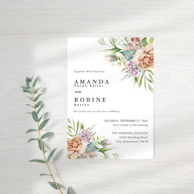 Convite De Casamento Floral Rustic Watercolor (Criador carregado)