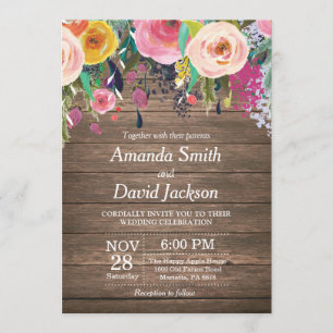 Convite De Casamento Floral Rustic Watercolor