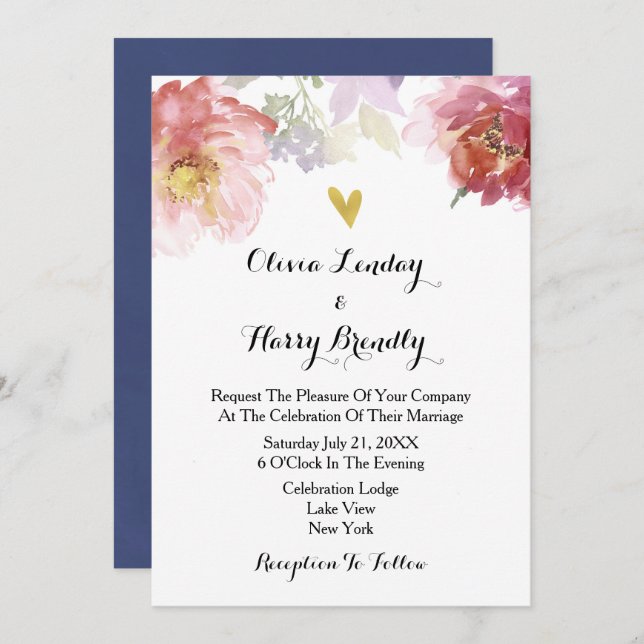 Convite De Casamento Floral Rustic Watercolor | MA (Frente/Verso)