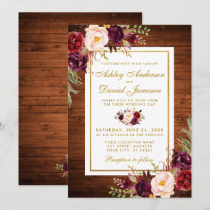 Convite de casamento Floral Rustic Wedding Wood Bu