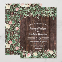 Convite De Casamento Floral Rustic Wood Blush