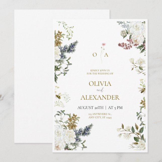Convite de Casamento Floral Rústico (Frente/Verso)