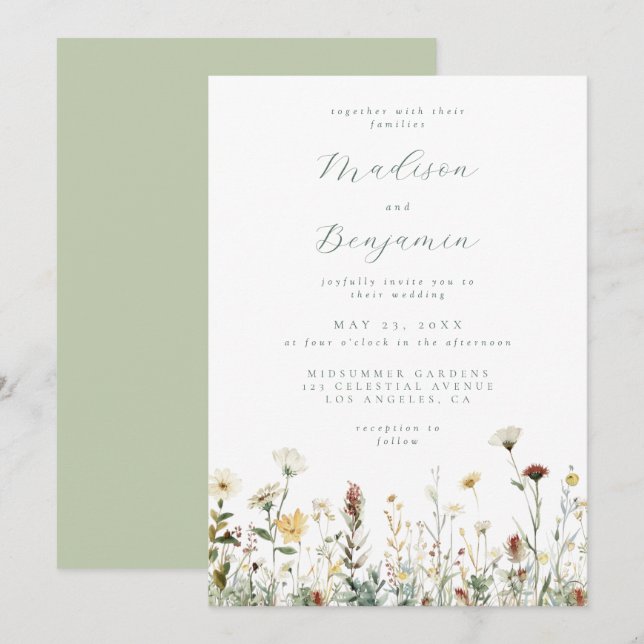 Convite de Casamento Floral Rústico (Frente/Verso)