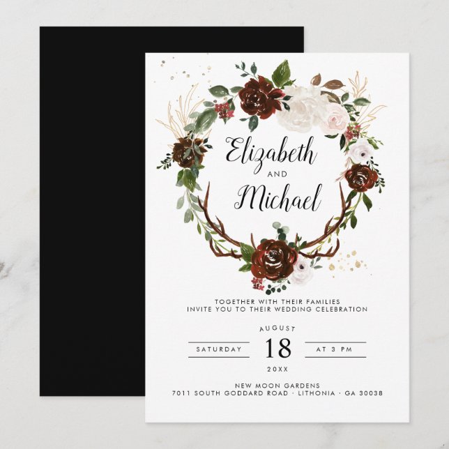 Convite de Casamento Floral Rústico | Boho Botânic (Frente/Verso)