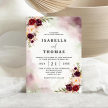 Convite de Casamento Floral Rustico Bordeaux Bege
