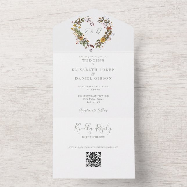Convite de Casamento Floral Rústico com Código QR  (Interno)
