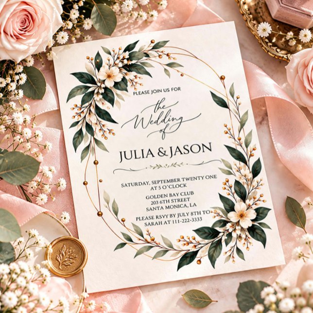 Convite de Casamento Floral Rústico com Verdura (Criador carregado)