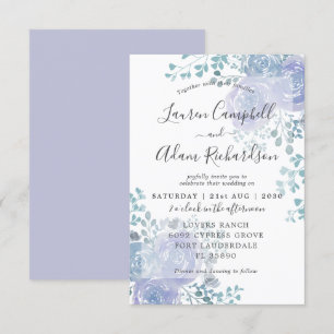Convite de Casamento Floral Rústico em Azul e Roxo