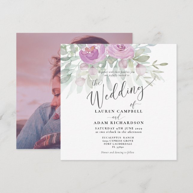 Convite de Casamento Floral Rústico em Rosa com Eu (Frente/Verso)