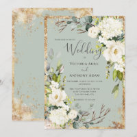 Convite de Casamento Floral Rústico em Verde Sage
