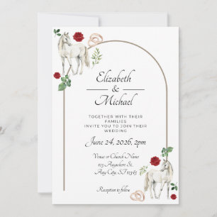 Convite de Casamento Floral Rústico Equestre Verme