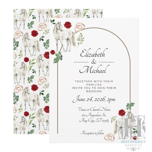Convite de Casamento Floral Rústico Equestre Verme (Criador carregado)