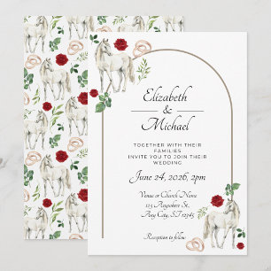 Convite de Casamento Floral Rústico Equestre Verme