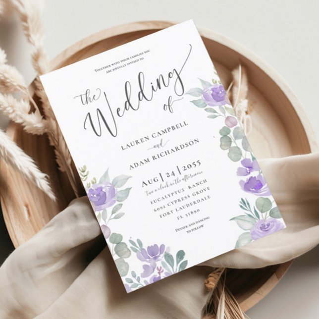 Convite de Casamento Floral Rústico Eucalipto Roxo (Criador carregado)