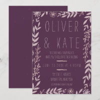 Convite de Casamento Floral Rústico Roxo