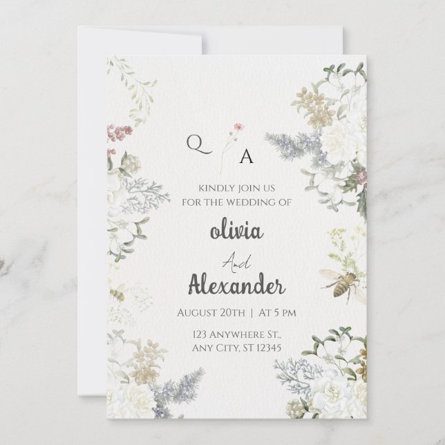 Convite de Casamento Floral Rústico Vintage (Frente)