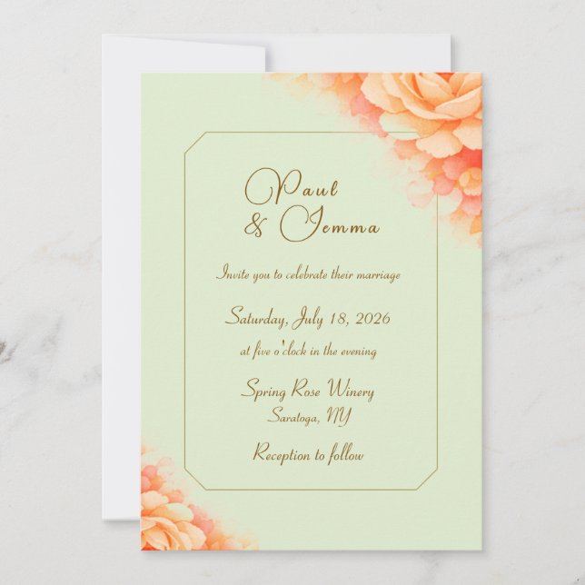 Convite de Casamento Floral Sage e Rosa (Frente)