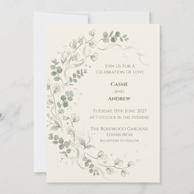 Convite de Casamento Floral Seco de Grama das Pamp (Frente)