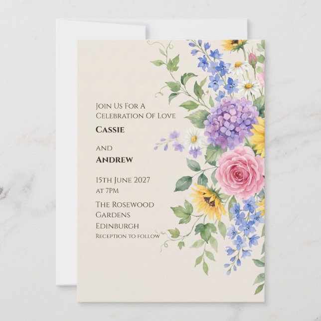 Convite de Casamento Floral Seco de Grama das Pamp (Frente)