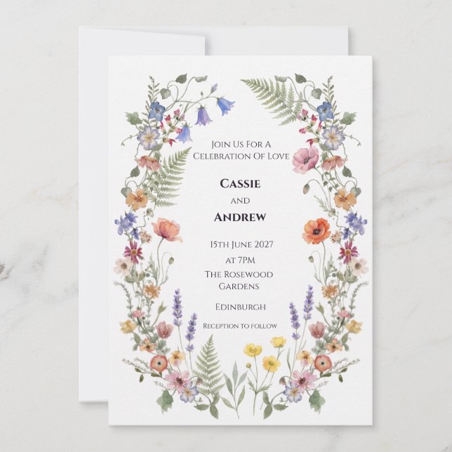 Convite de Casamento Floral Seco de Grama das Pamp (Frente)