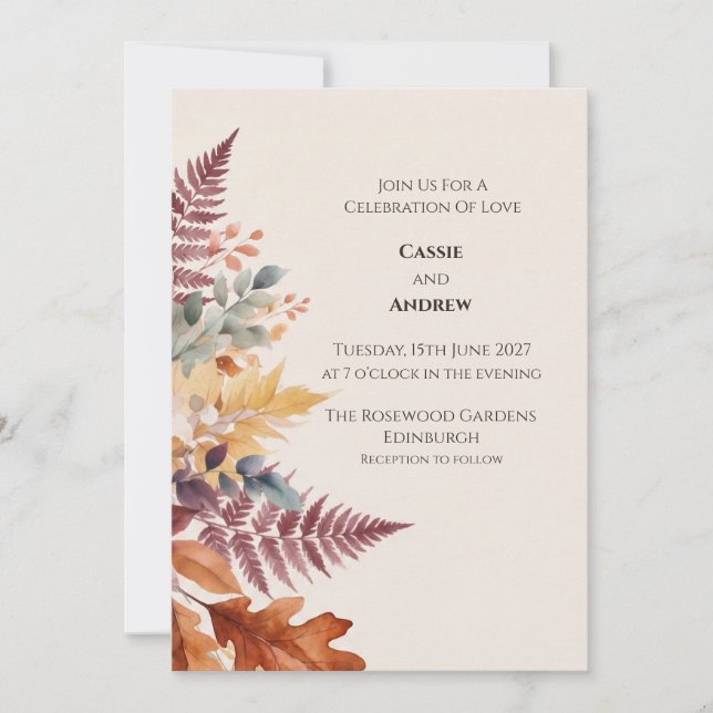 Convite de Casamento Floral Seco de Grama das Pamp (Frente)