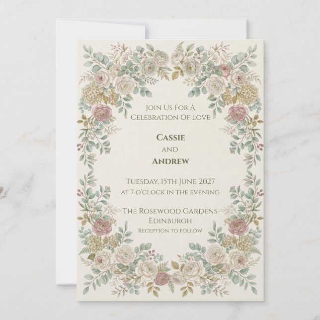 Convite de Casamento Floral Seco de Grama das Pamp (Frente)