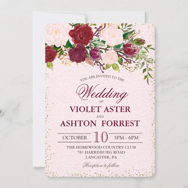 Convite de Casamento Floral Shabby Chic (Frente)