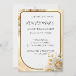Convite de Casamento Floral Simples Dourado