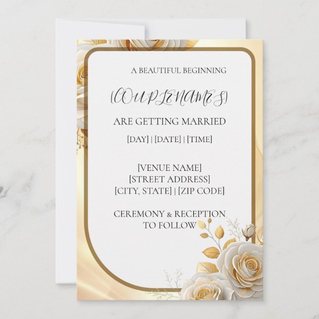 Convite de Casamento Floral Simples Dourado (Frente)