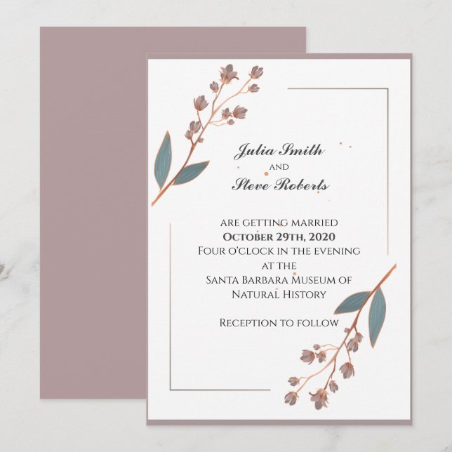 Convite de casamento floral simples e elegante (Frente/Verso)