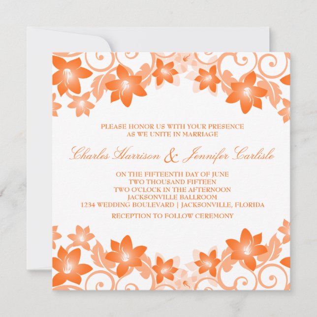 Convite de casamento Floral Simples Laranja (Frente)