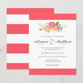 Convite de Casamento Floral Simples & Listras / Co
