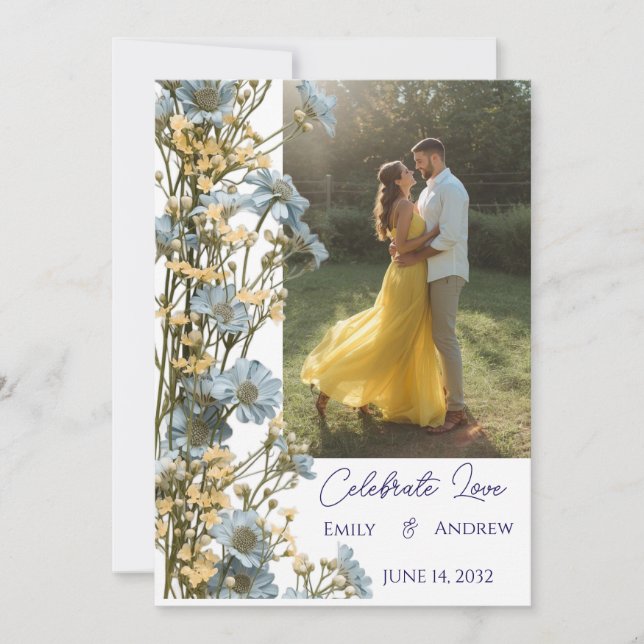 Convite de Casamento Floral Simples Moderno com Fo (Frente)