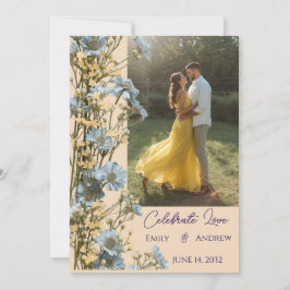 Convite de Casamento Floral Simples Moderno com Fo