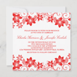 Convite de casamento Floral Simples Vermelho