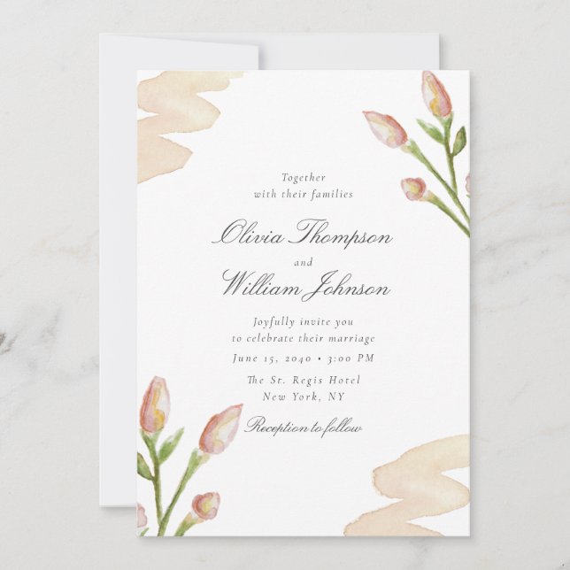 Convite de Casamento Floral Soft Blush Minimal (Frente)
