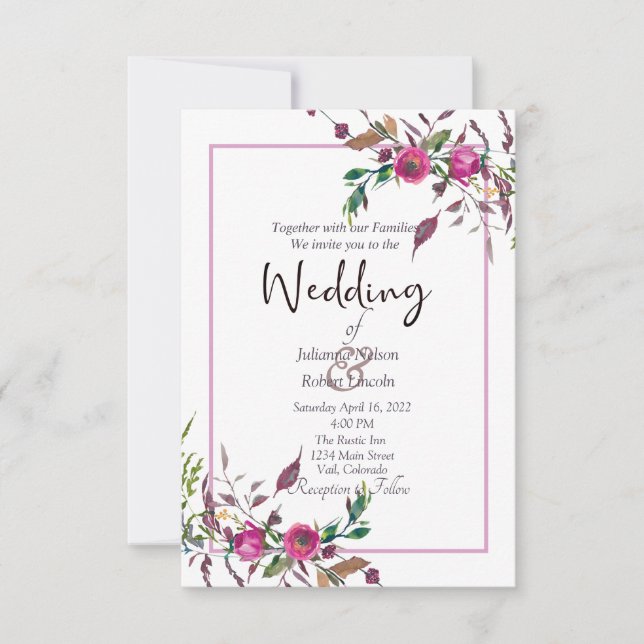 Convite de casamento floral solto rosa (Frente)