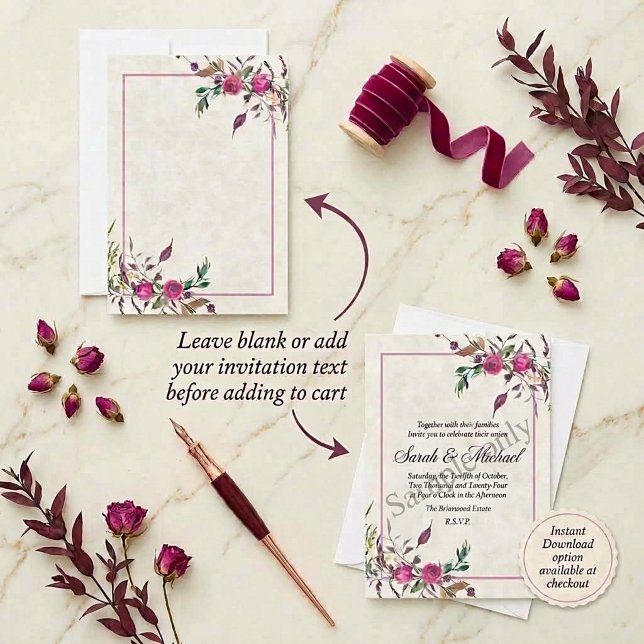 Convite de casamento floral solto rosa orçamento e (Criador carregado)