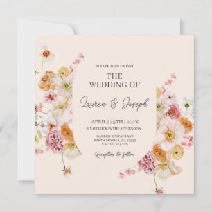 Convite de Casamento Floral Square Elegante